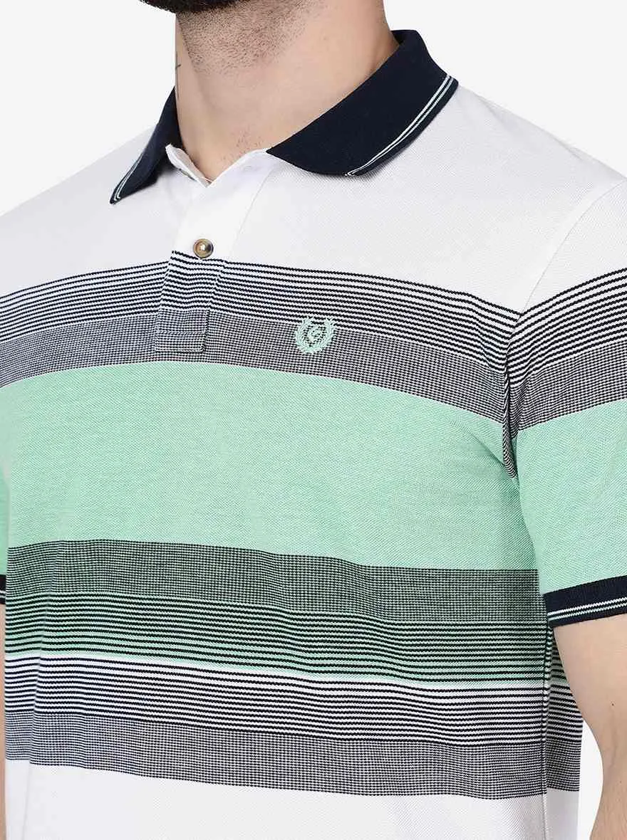 River Blue Striped Slim Fit Polo T-Shirt | Greenfibre