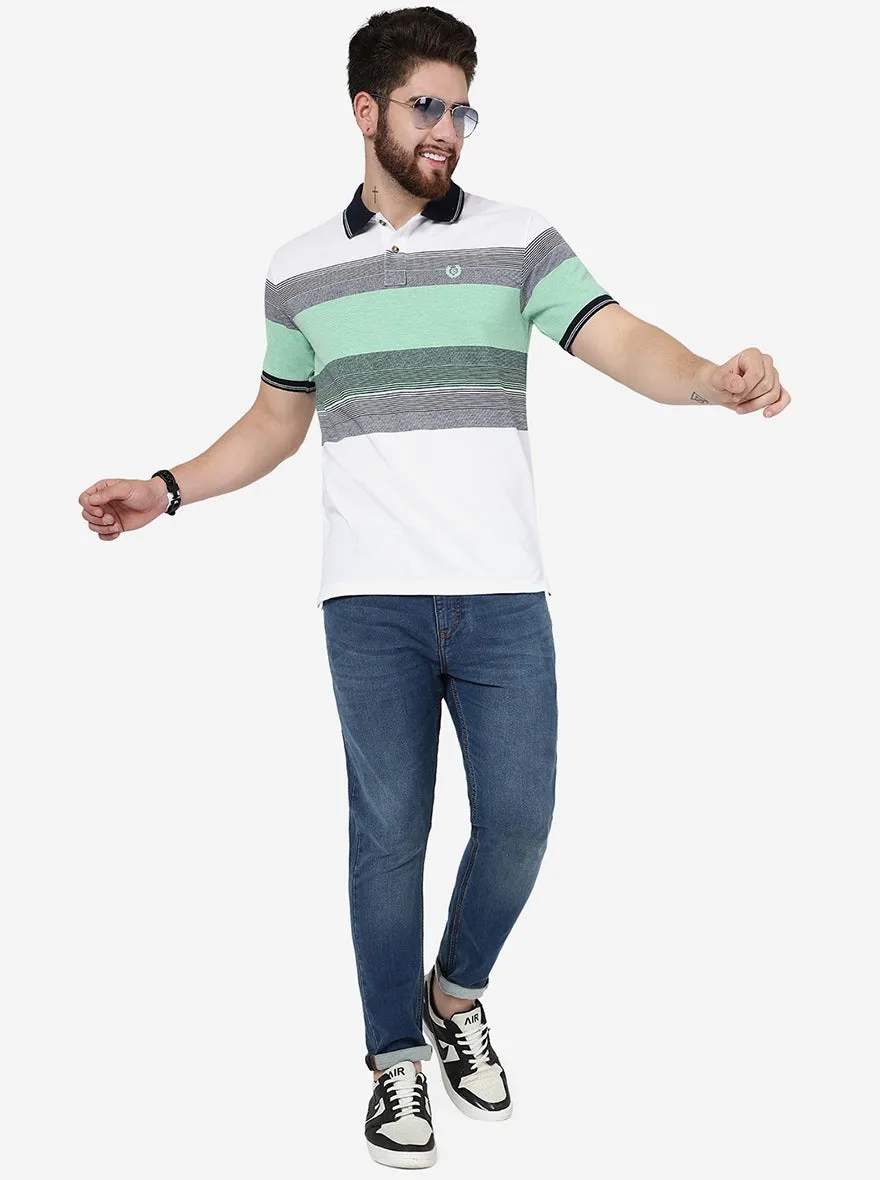 River Blue Striped Slim Fit Polo T-Shirt | Greenfibre