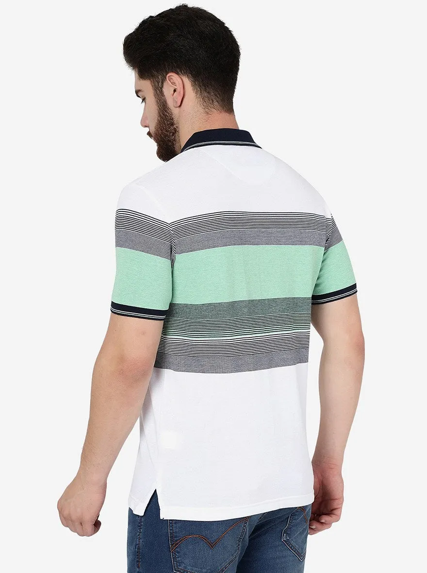 River Blue Striped Slim Fit Polo T-Shirt | Greenfibre