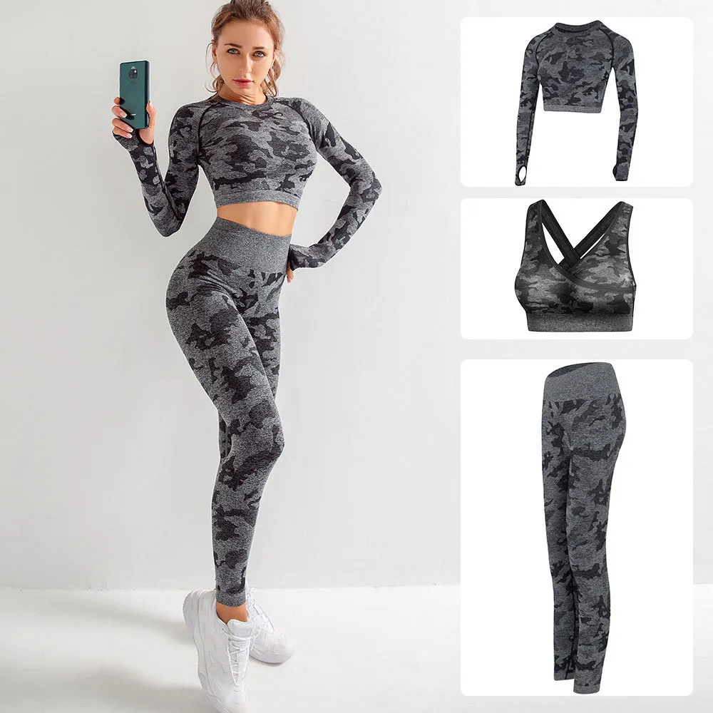 Seamless Sports Bra Crop top Long Sleeve and Tights fitness wears 3pcs set | Brodtica.com