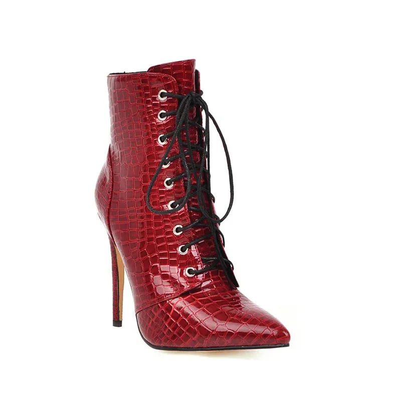 Sexy Ankle Boots For Women Fashion High Heel Lace Up Short Boot