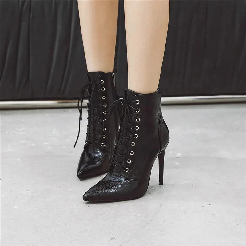 Sexy Ankle Boots For Women Fashion High Heel Lace Up Short Boot