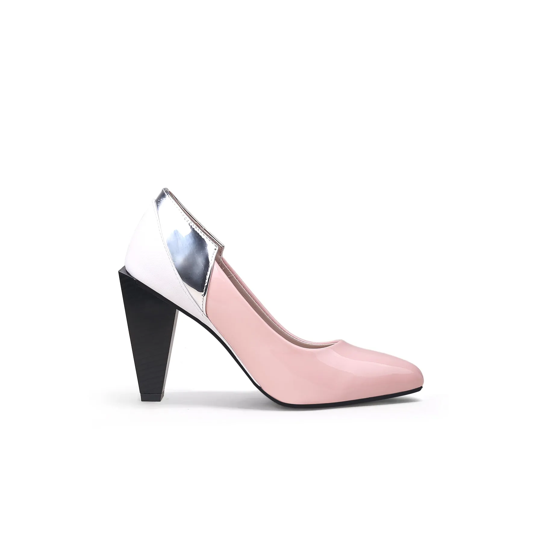 Shiny Color-Block Rhombus Heel Pumps