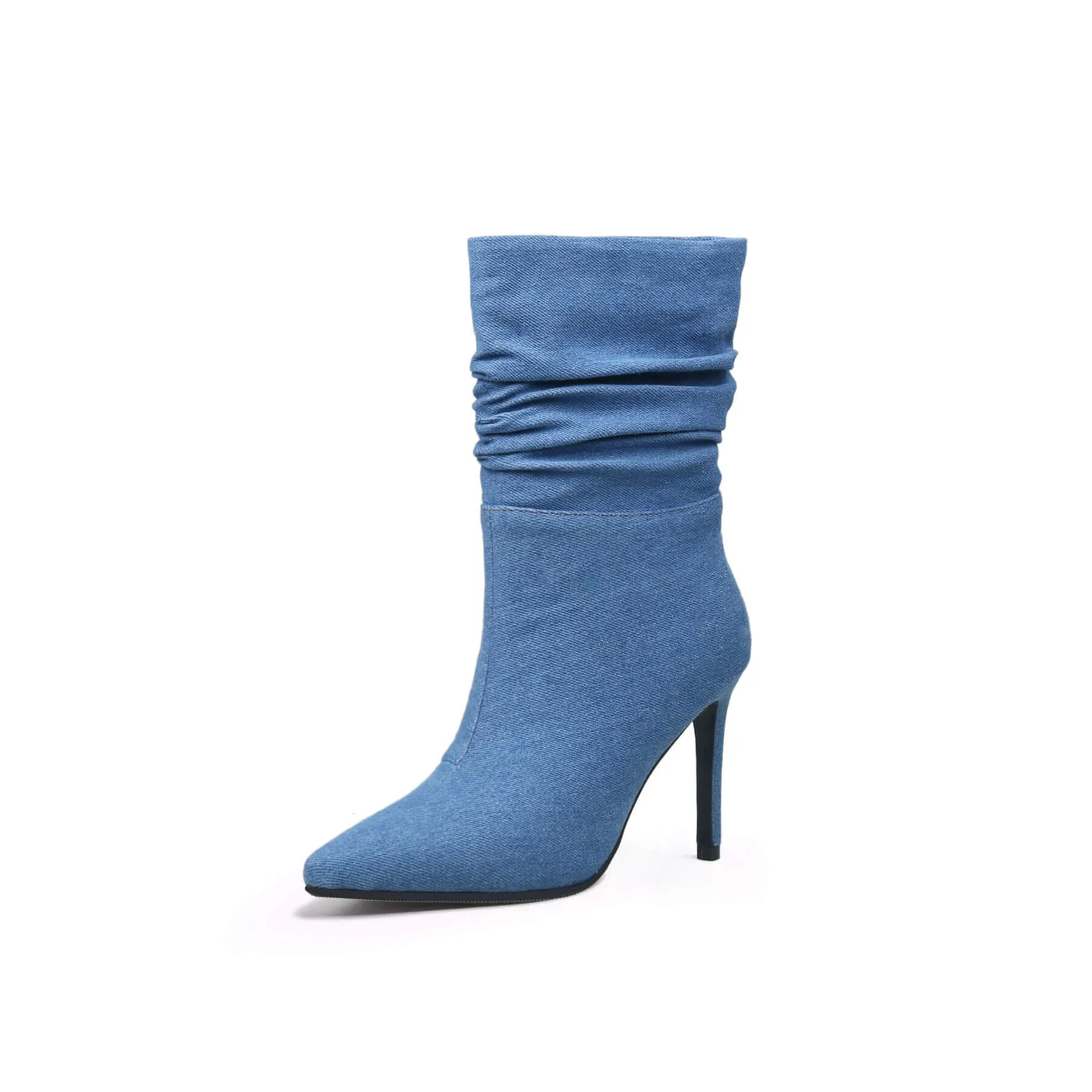 Slouch Stiletto Denim Blue Boots