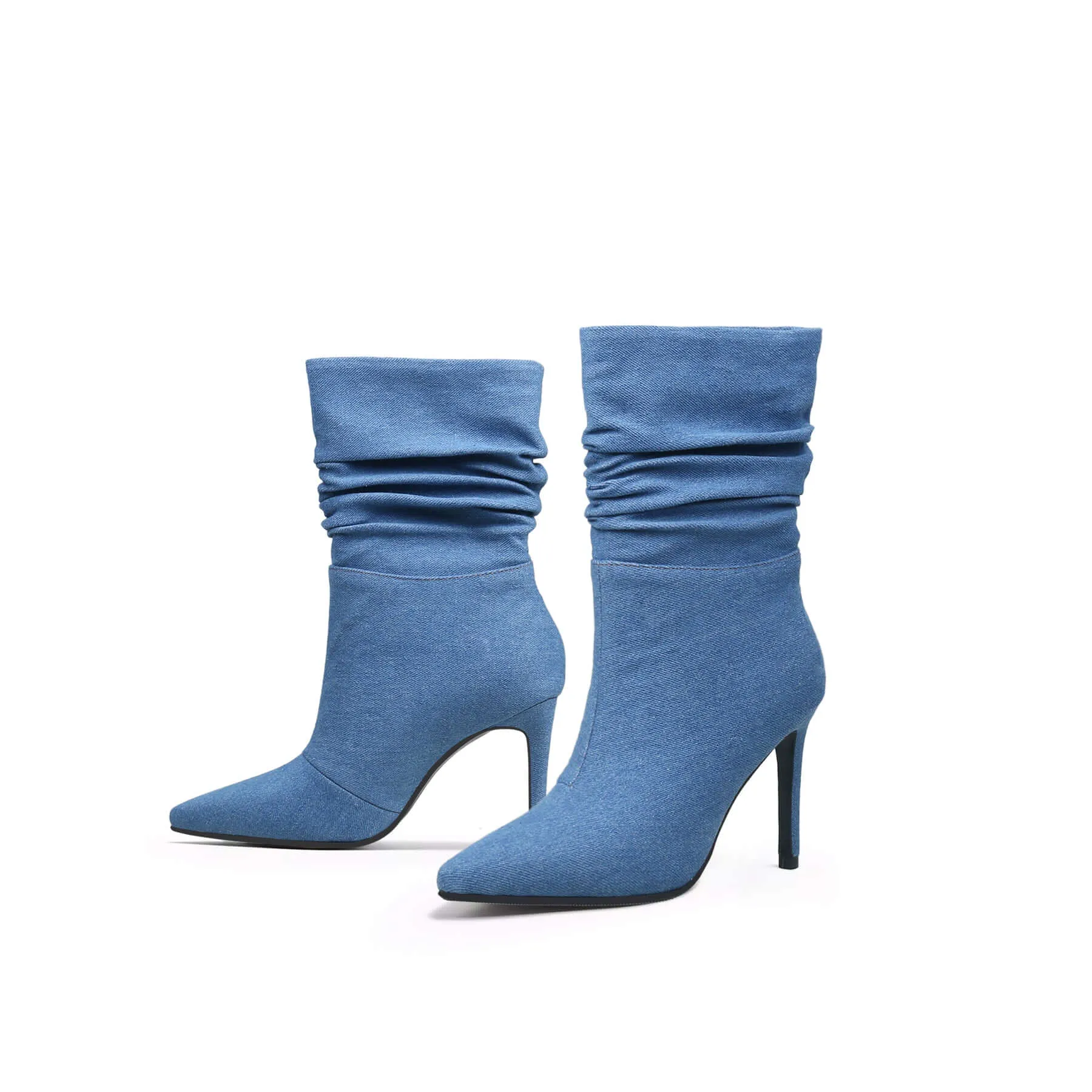 Slouch Stiletto Denim Blue Boots