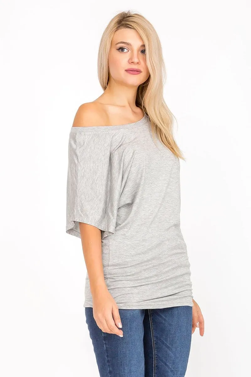 Soft Knit Boat Neck Short Sleeve Dolman Tunic Top