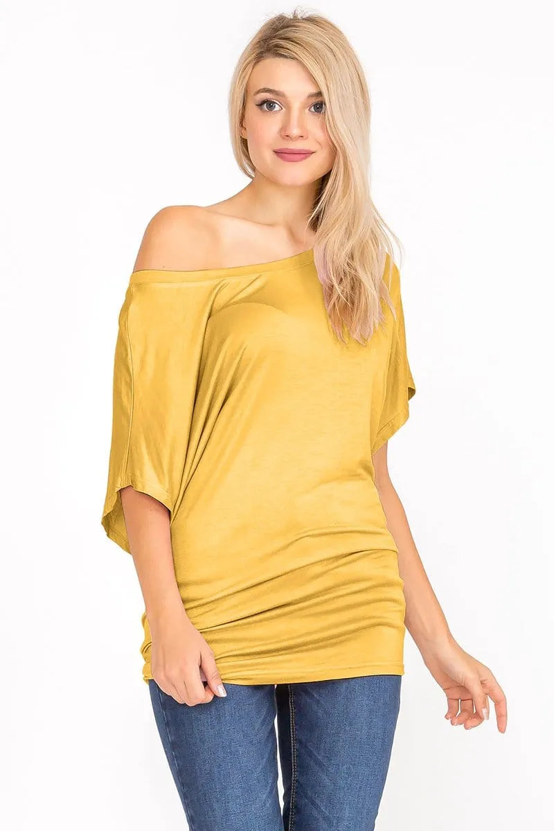 Soft Knit Boat Neck Short Sleeve Dolman Tunic Top