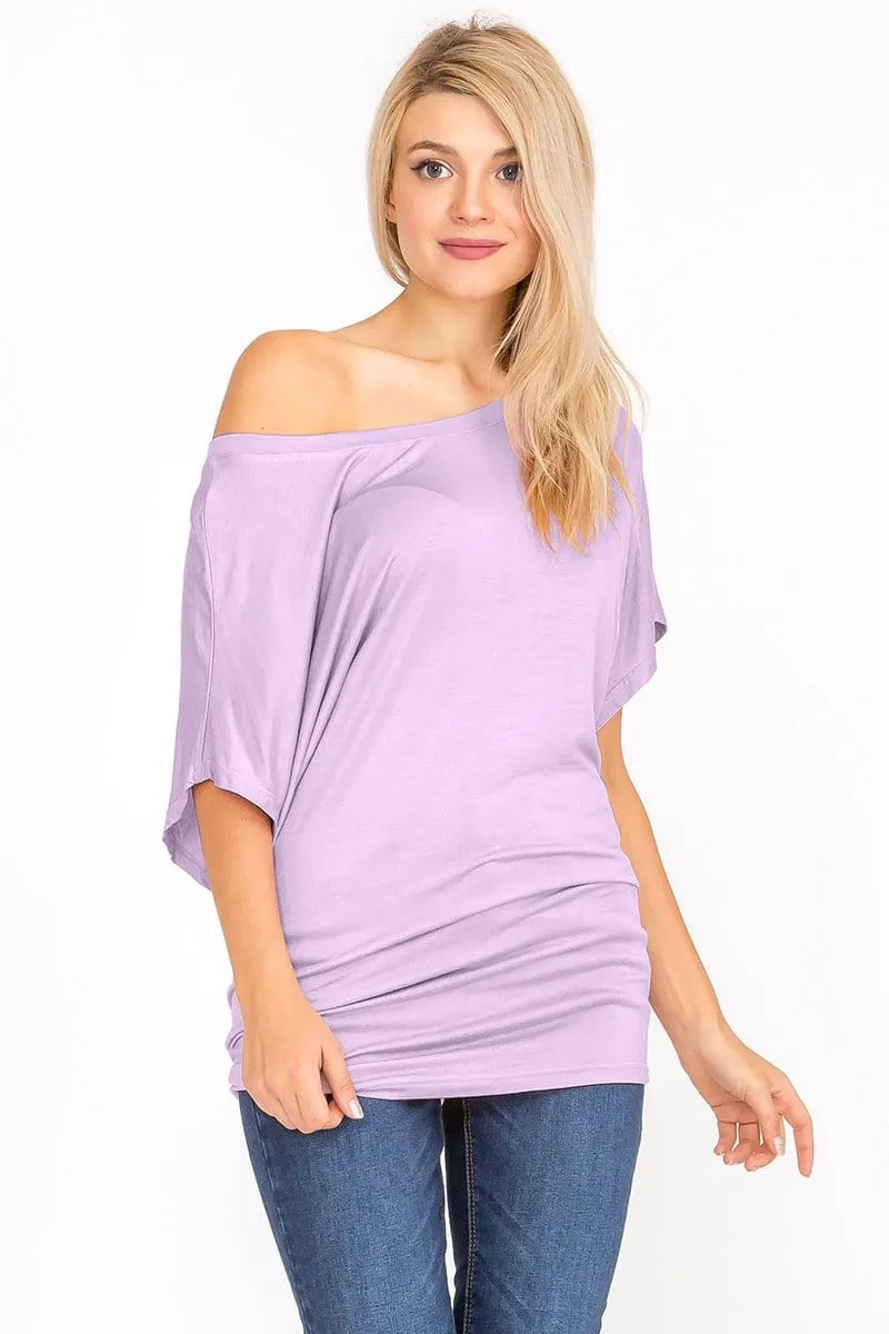 Soft Knit Boat Neck Short Sleeve Dolman Tunic Top