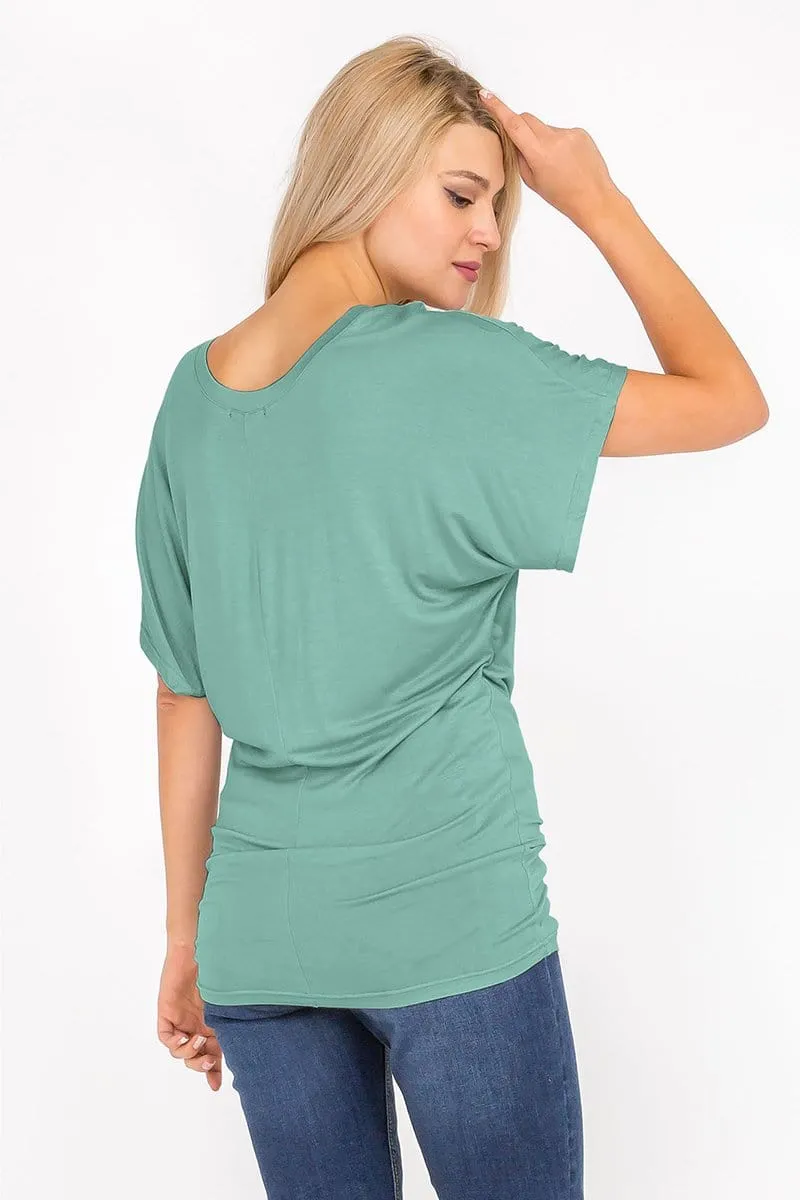 Soft Knit Boat Neck Short Sleeve Dolman Tunic Top