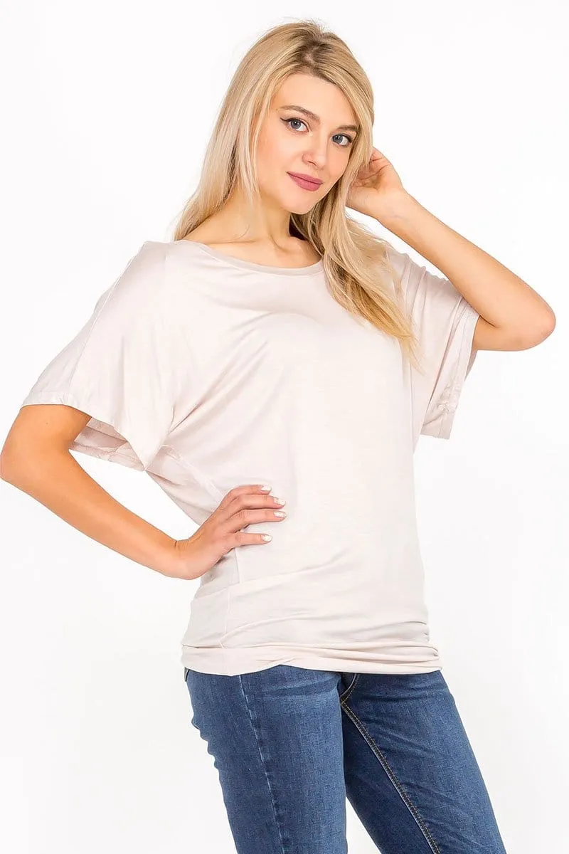 Soft Knit Boat Neck Short Sleeve Dolman Tunic Top