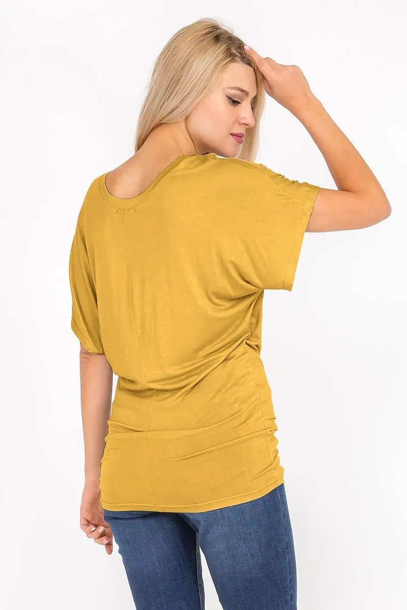 Soft Knit Boat Neck Short Sleeve Dolman Tunic Top