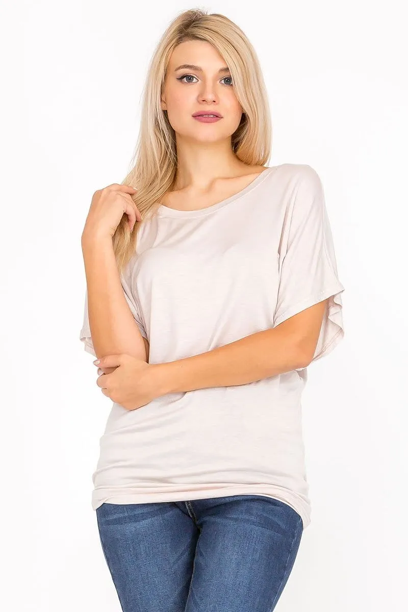 Soft Knit Boat Neck Short Sleeve Dolman Tunic Top