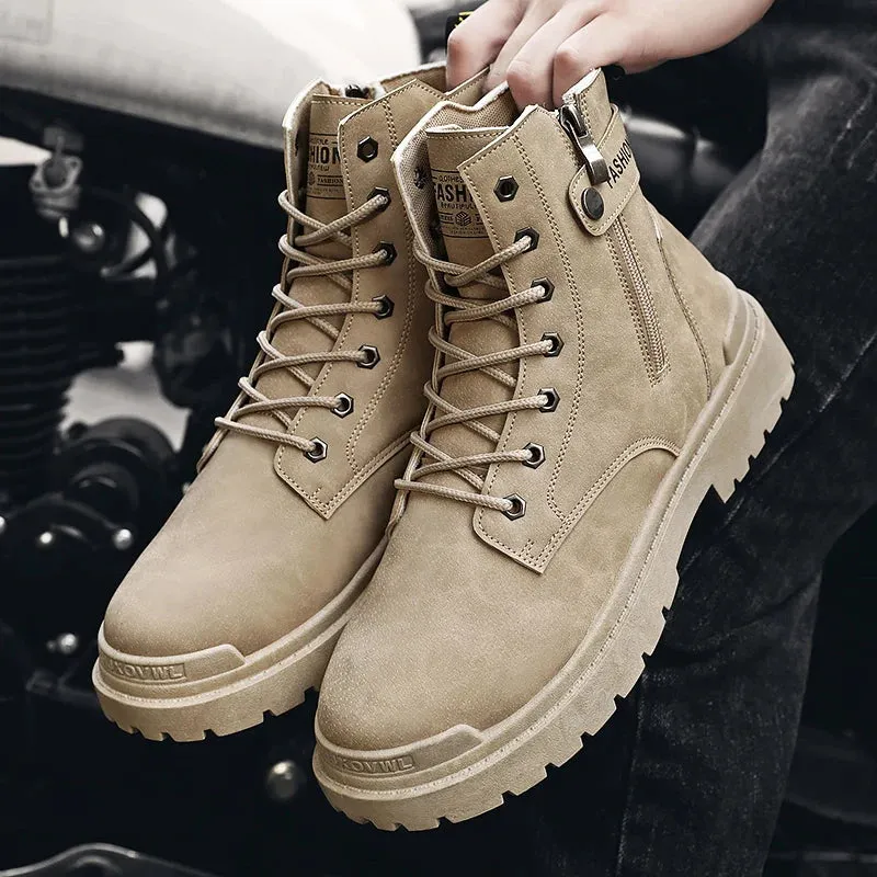 Sohiwoo Casual Mid Length Boots Men's Martin Boots Leather Boots Personalized and Versatile Comfortable to Wear with Classic Design