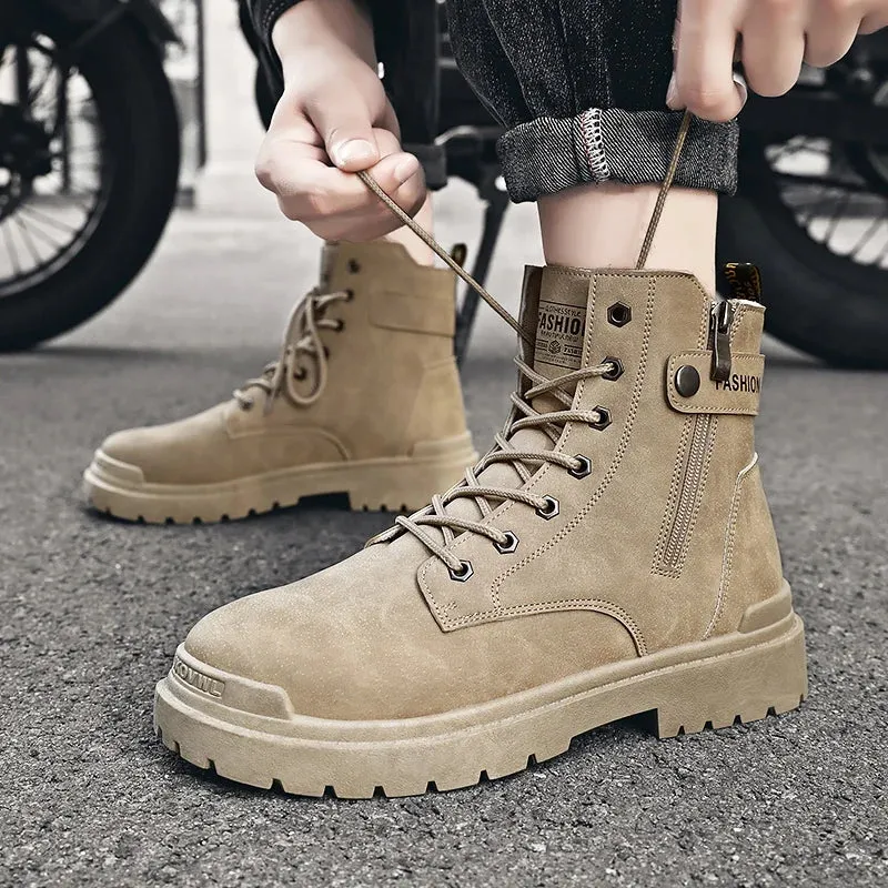 Sohiwoo Casual Mid Length Boots Men's Martin Boots Leather Boots Personalized and Versatile Comfortable to Wear with Classic Design