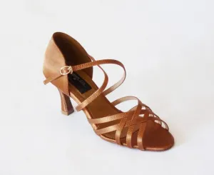 Stephanie Dance Shoes, E201, Dark Tan Satin, 2.5” Flared Heel