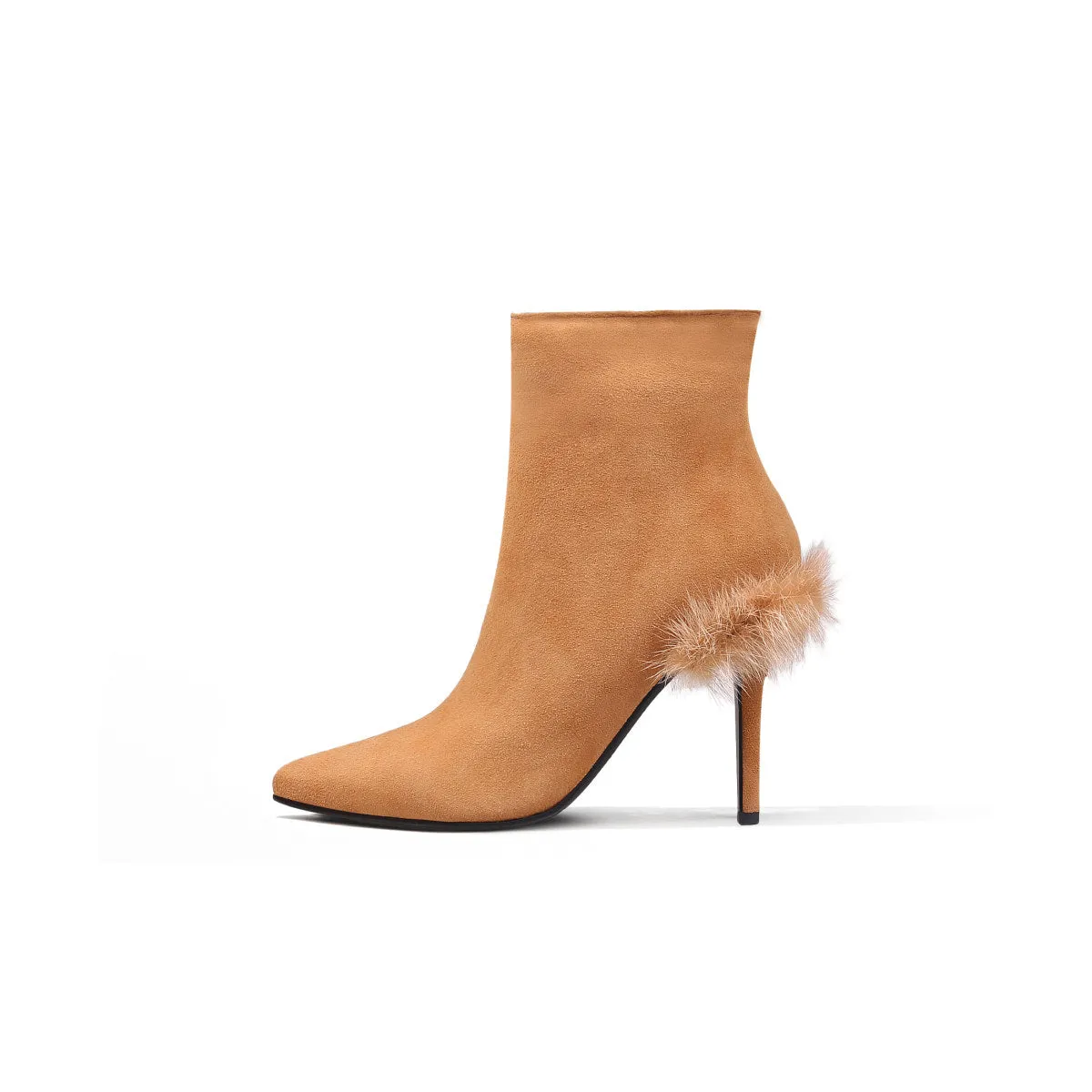 Stiletto Ankle Boots with Faux Fur Heel Accent