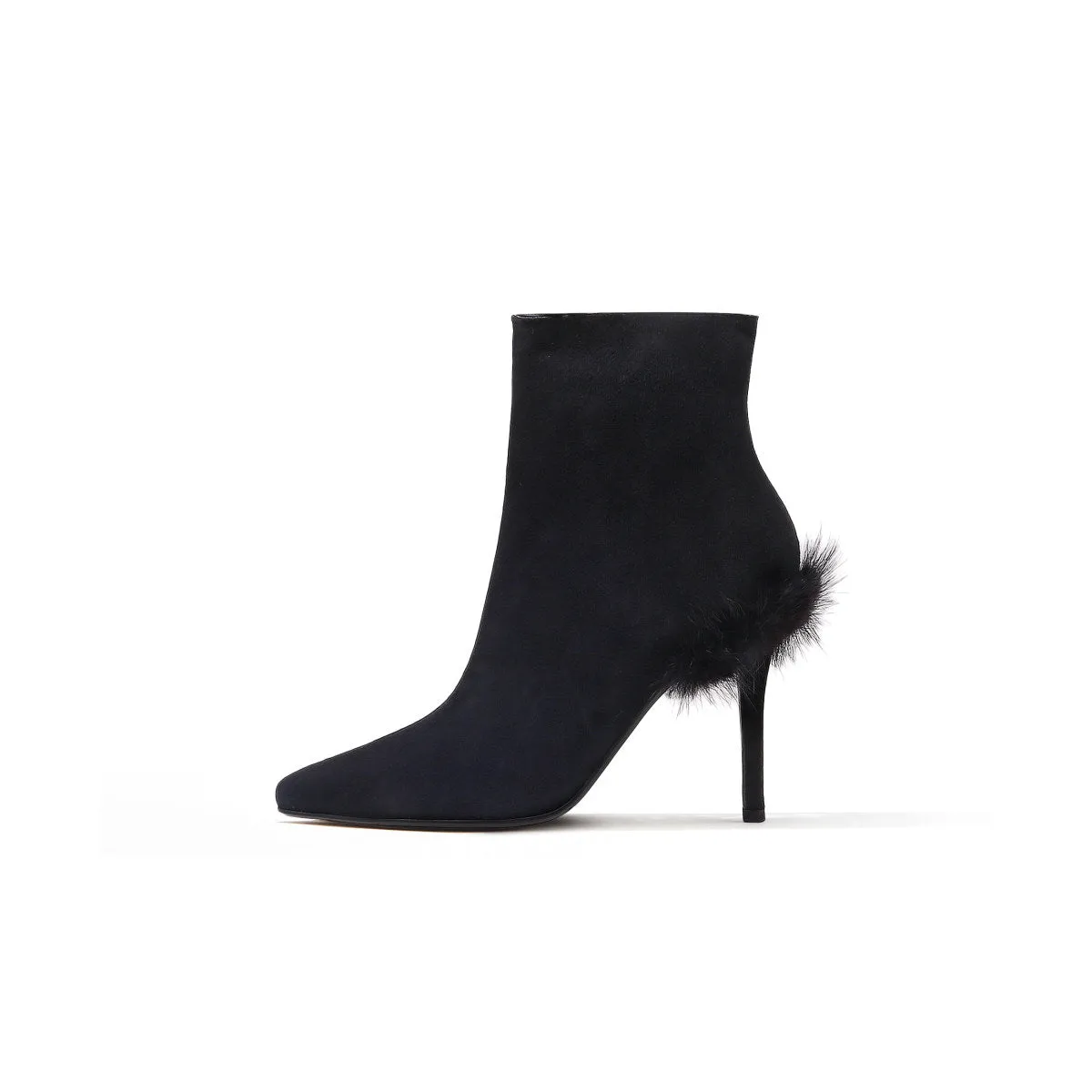 Stiletto Ankle Boots with Faux Fur Heel Accent