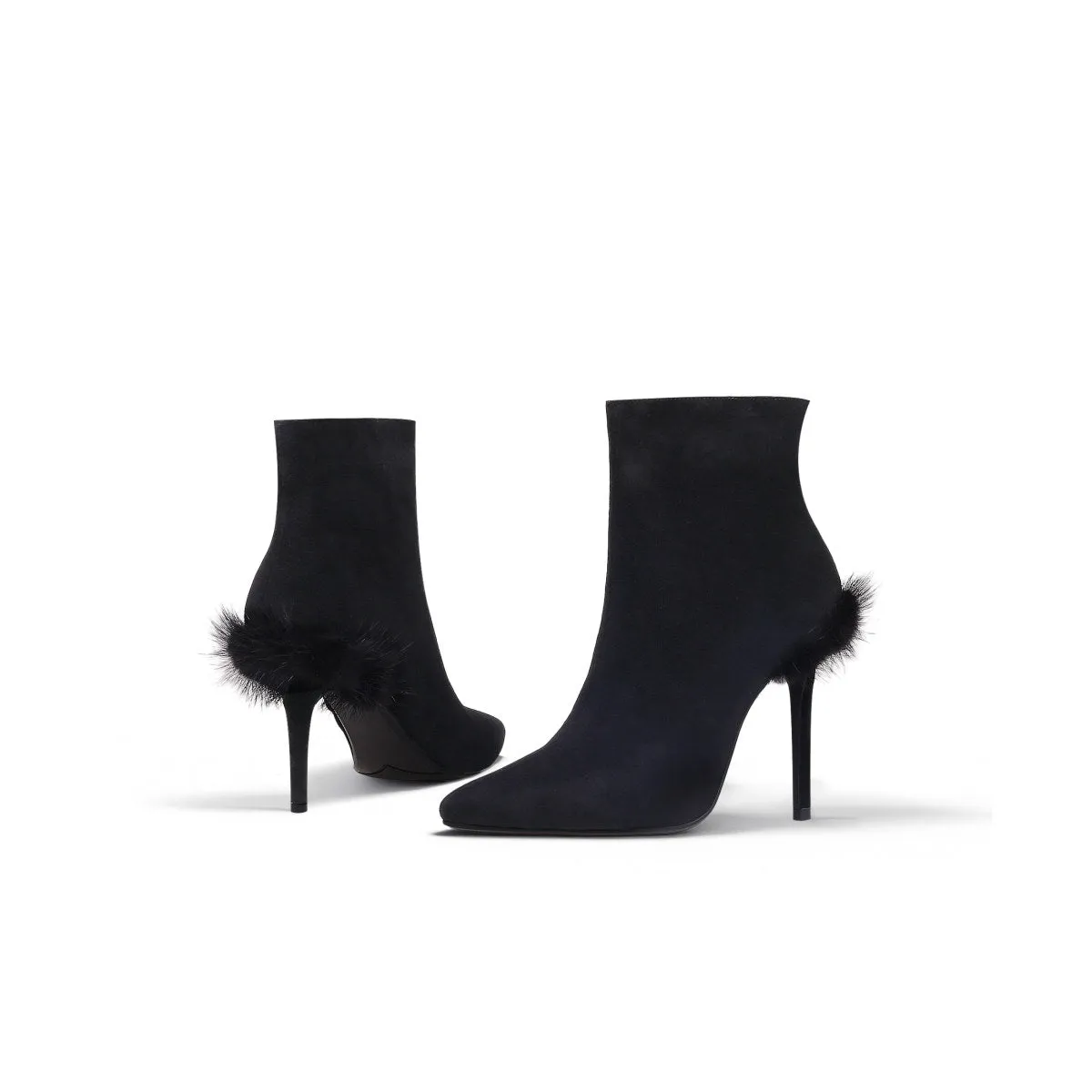 Stiletto Ankle Boots with Faux Fur Heel Accent