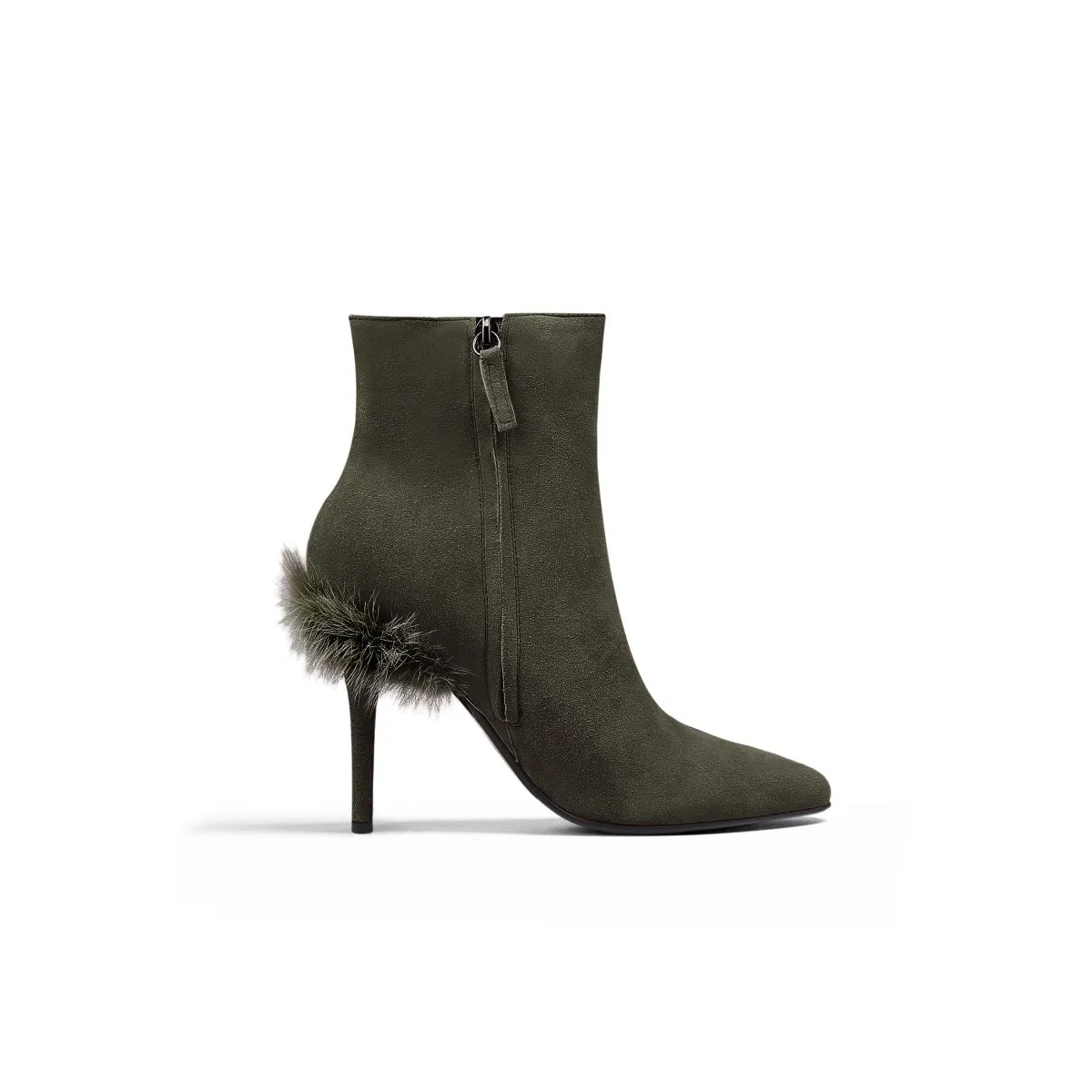 Stiletto Ankle Boots with Faux Fur Heel Accent