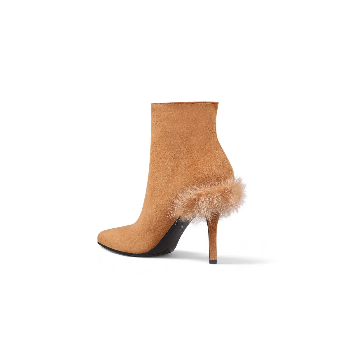 Stiletto Ankle Boots with Faux Fur Heel Accent