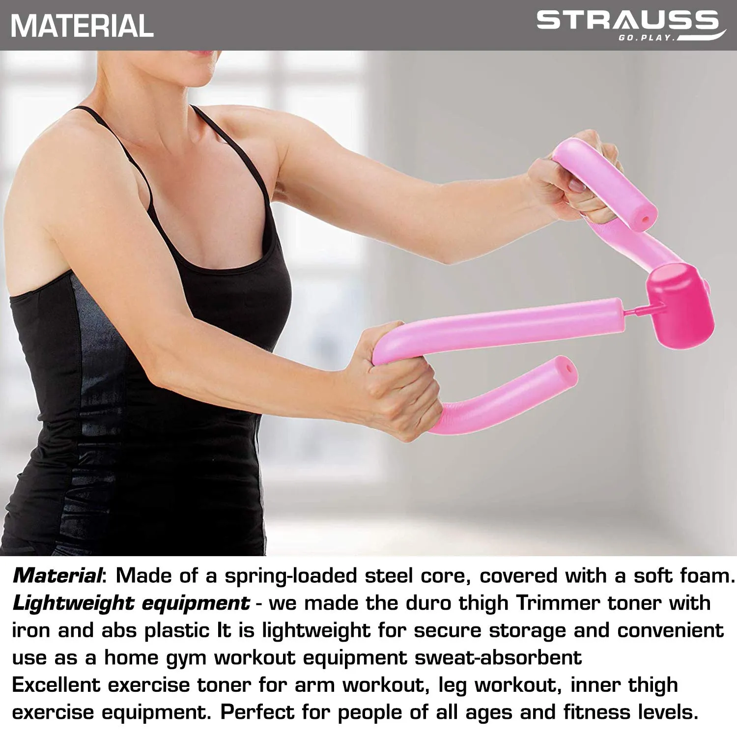 Strauss Thigh Exerciser | Multifunction Thigh Workout Reducer | Exercise Equipment Foam and Steel Equipment for Home Gym | Thigh Master For Inner Thigh Exercise | Hip and Pelvis Trainer for Women,(Pink)