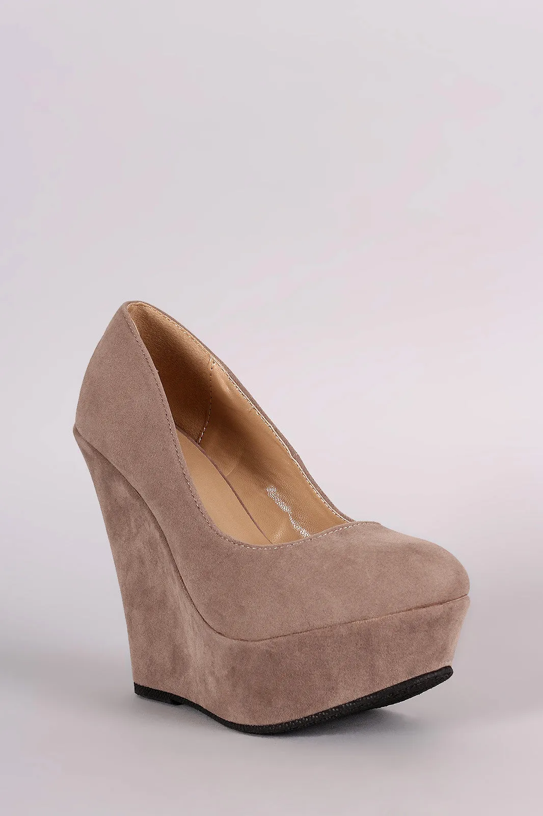 Suede Round Toe Platform Wedge