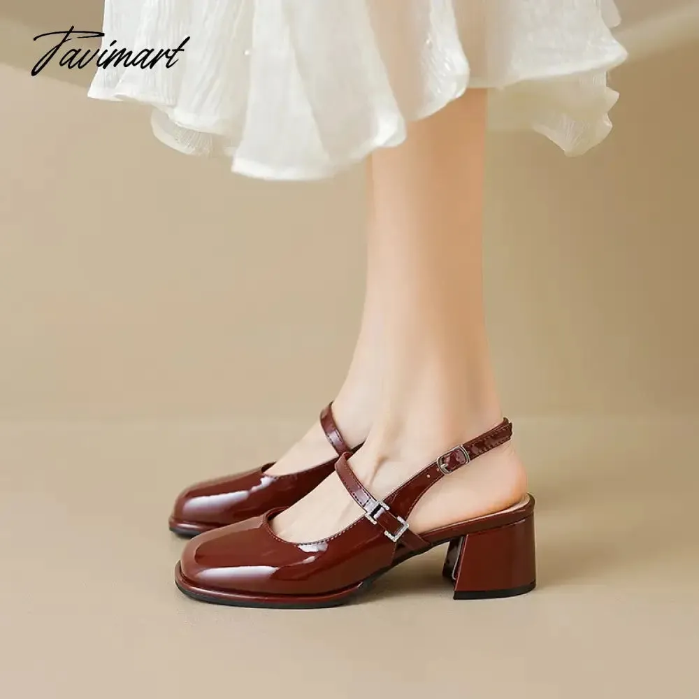 TAVIMART -  autumn new women's high heels fashion chunky heel design Ladies Casual Sandals party and work wear White Mary Jane Mules