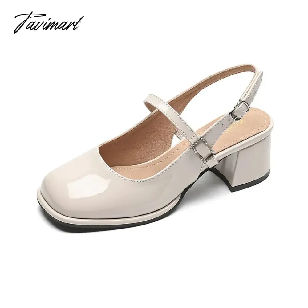 TAVIMART -  autumn new women's high heels fashion chunky heel design Ladies Casual Sandals party and work wear White Mary Jane Mules