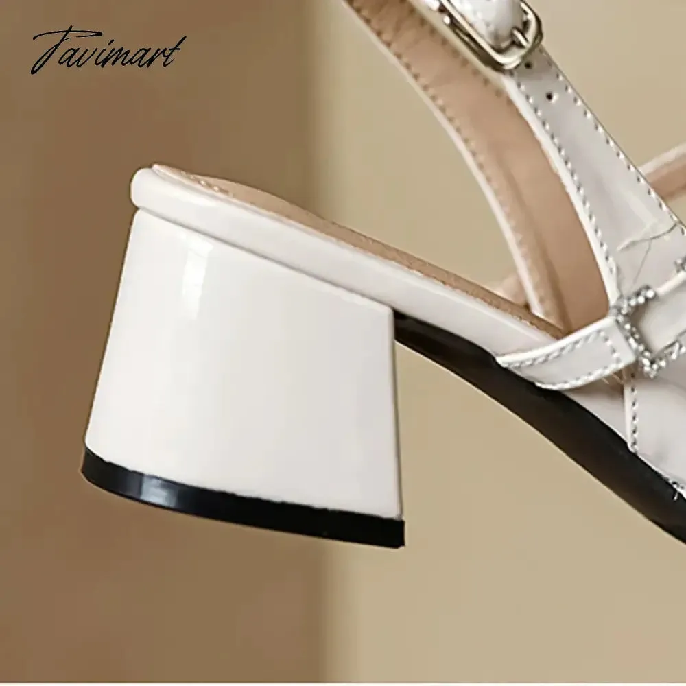 TAVIMART -  autumn new women's high heels fashion chunky heel design Ladies Casual Sandals party and work wear White Mary Jane Mules