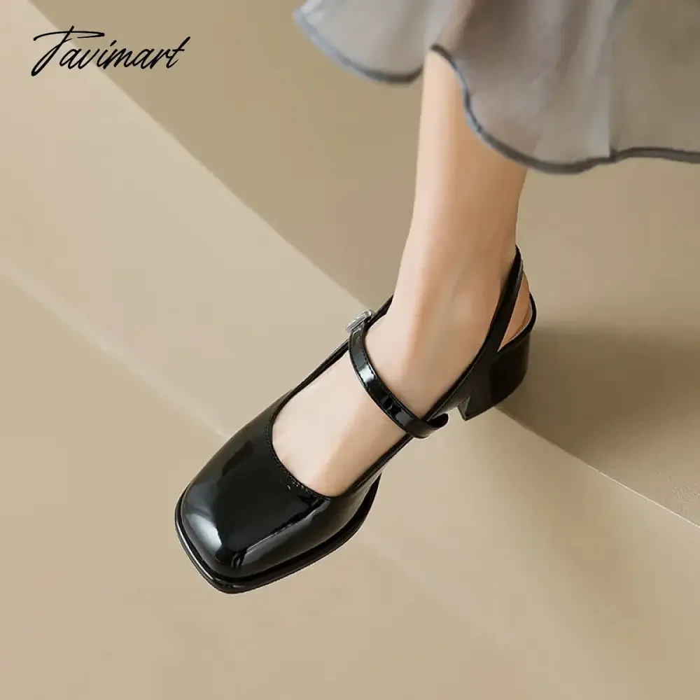 TAVIMART -  autumn new women's high heels fashion chunky heel design Ladies Casual Sandals party and work wear White Mary Jane Mules