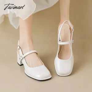 TAVIMART -  autumn new women's high heels fashion chunky heel design Ladies Casual Sandals party and work wear White Mary Jane Mules