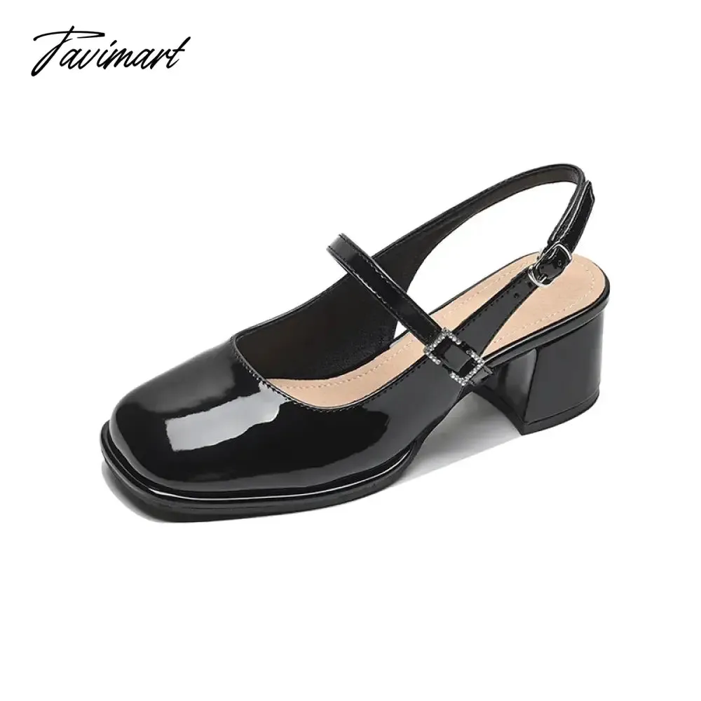 TAVIMART -  autumn new women's high heels fashion chunky heel design Ladies Casual Sandals party and work wear White Mary Jane Mules