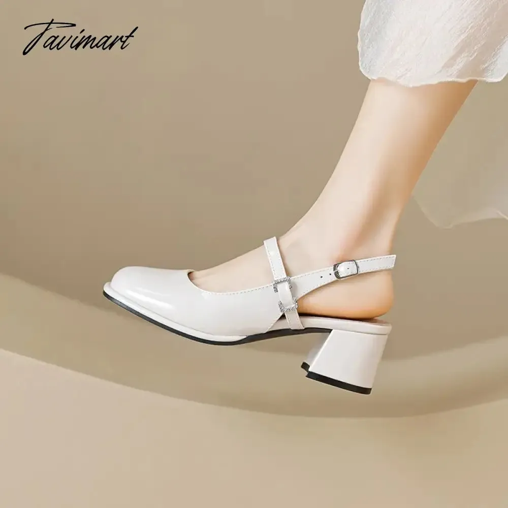 TAVIMART -  autumn new women's high heels fashion chunky heel design Ladies Casual Sandals party and work wear White Mary Jane Mules