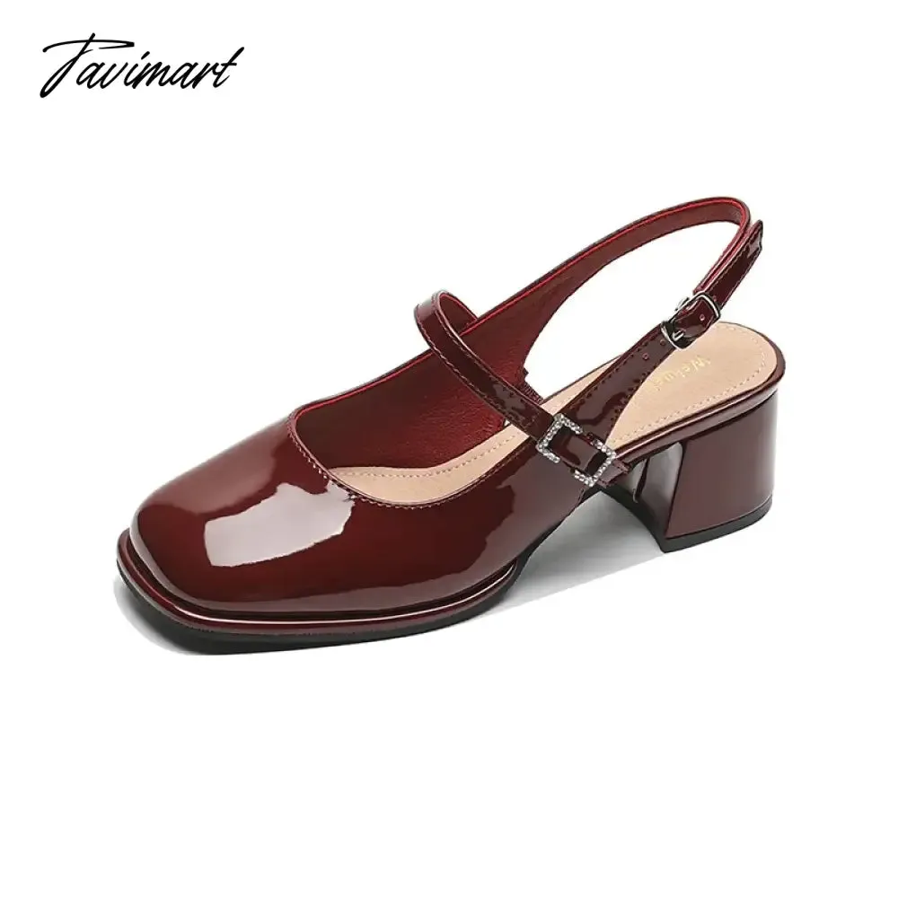 TAVIMART -  autumn new women's high heels fashion chunky heel design Ladies Casual Sandals party and work wear White Mary Jane Mules