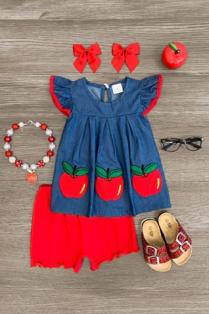 Three Apple Denim Short Set