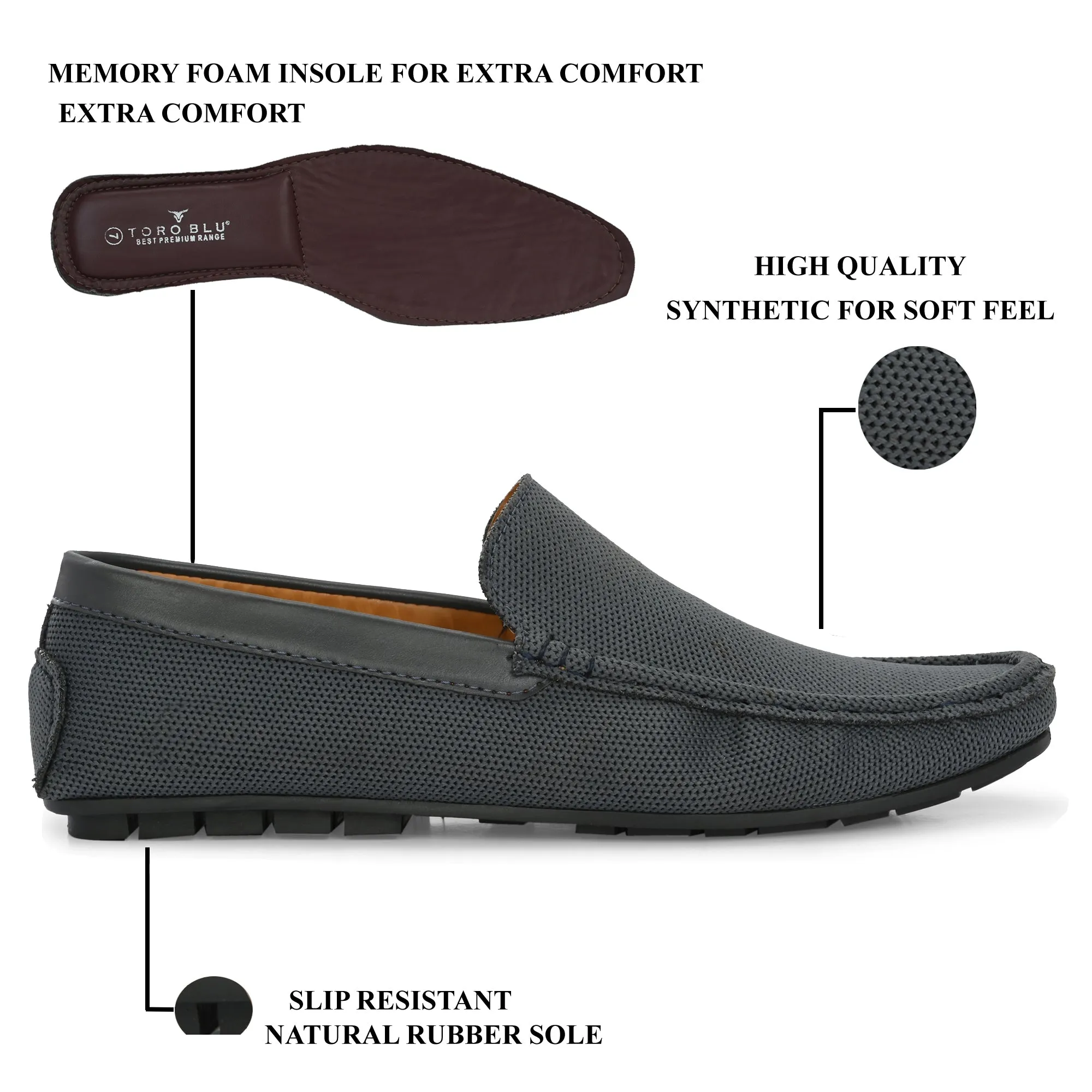 Toro Blu Knit Loafers for Men | Lightweight Shoes for Boys, Designed for All Seasons (C.Grey)