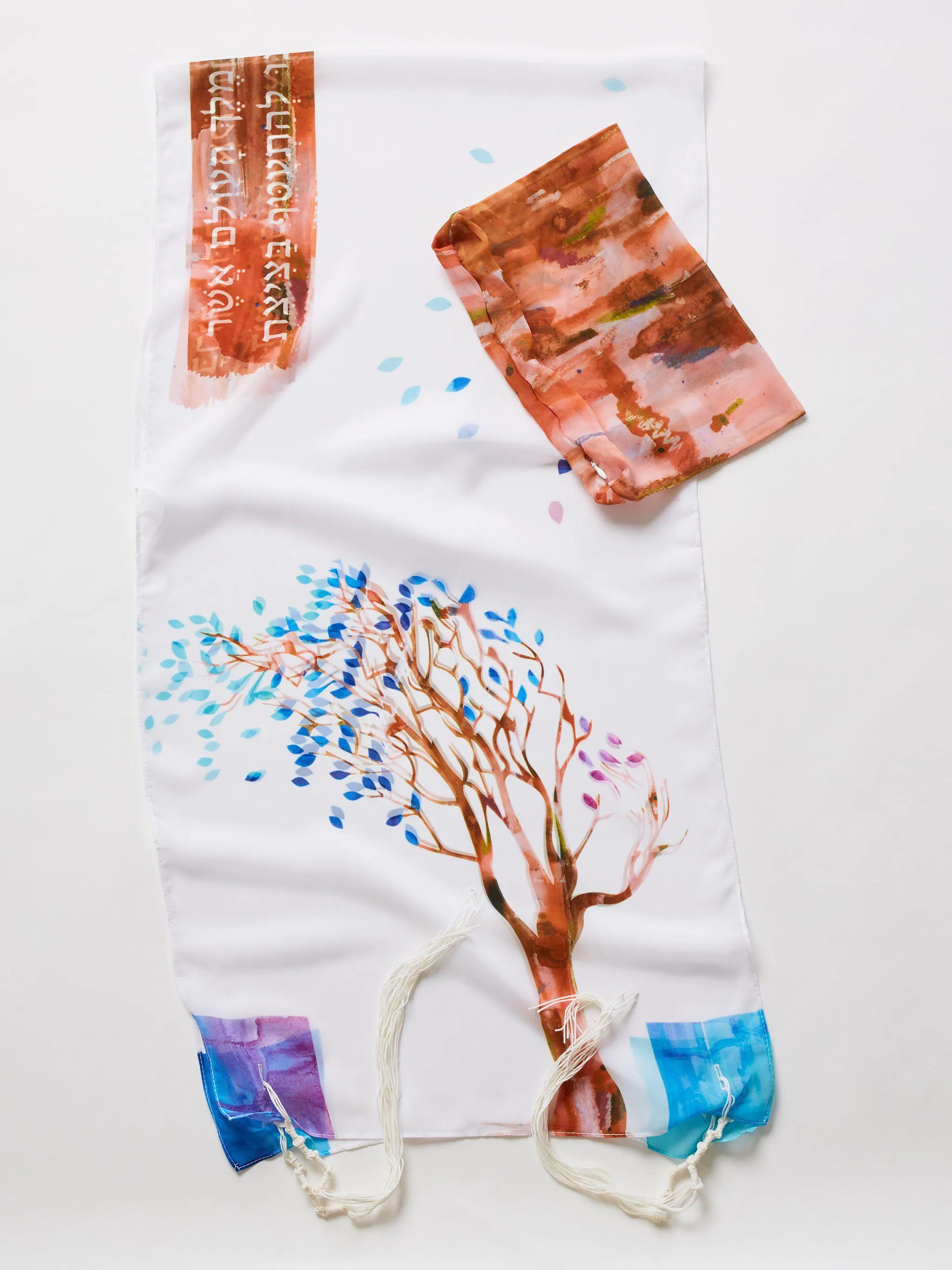 Tree Tallit with Blue Leaves by Sara Resnik