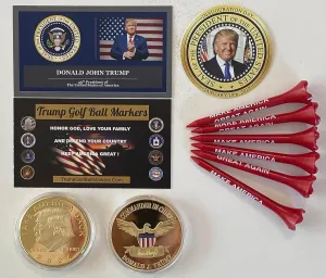 Trump Golf Ball Marker & Tee Set.Seal of The President USA.   1 Decal