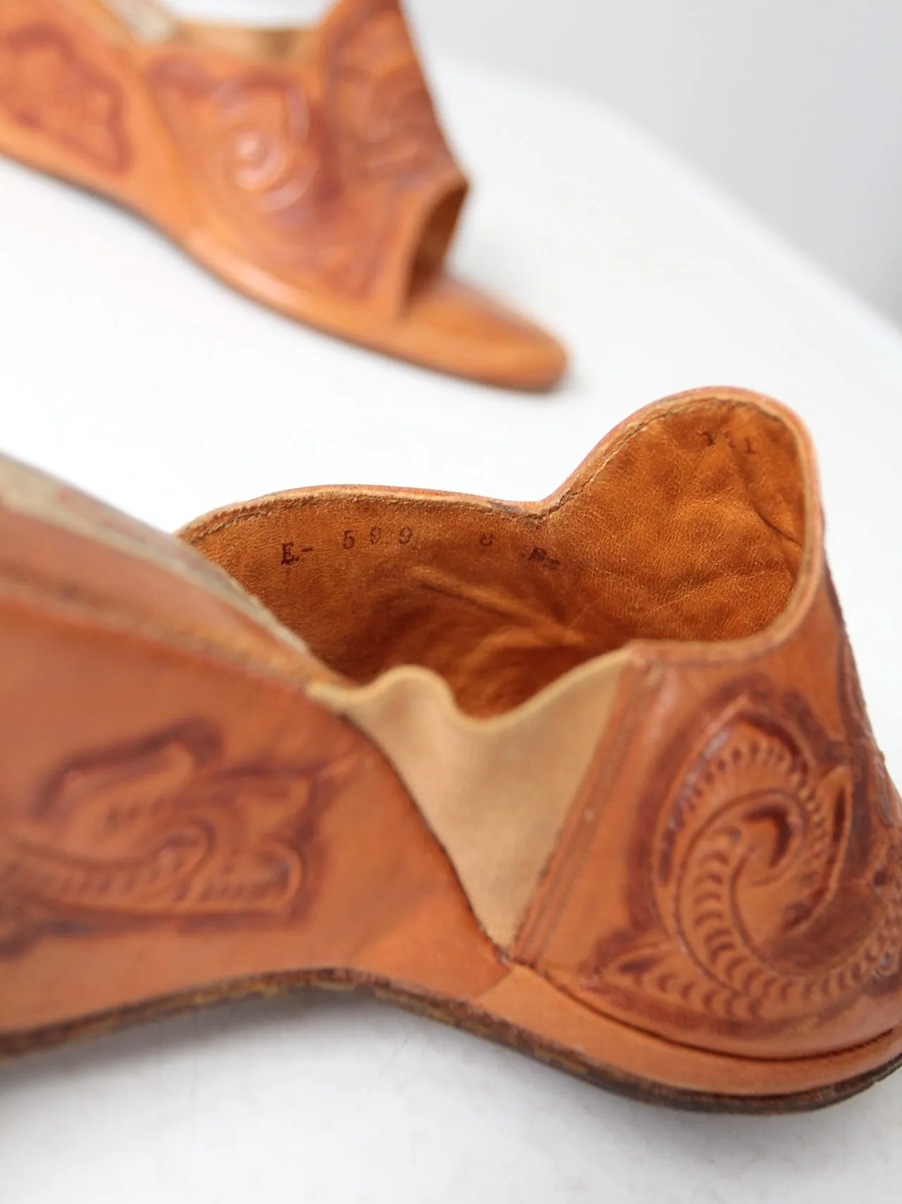 vintage 50s tooled leather wedges