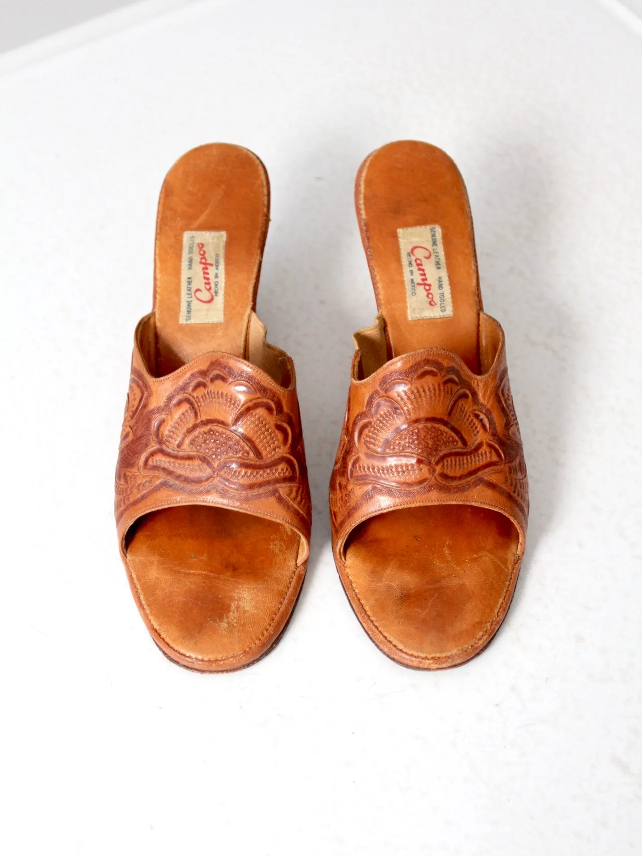 vintage 50s tooled leather wedges