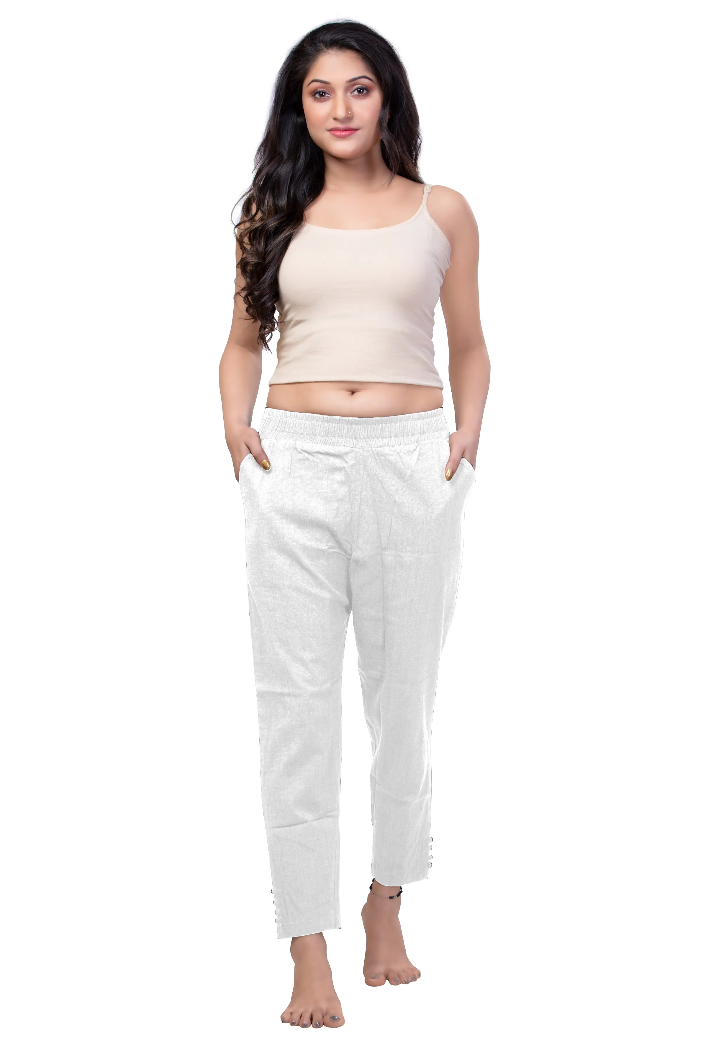 WENTYF Regular Fit Pants/Jeggings with Pockets for Office/Party/Casual (White)