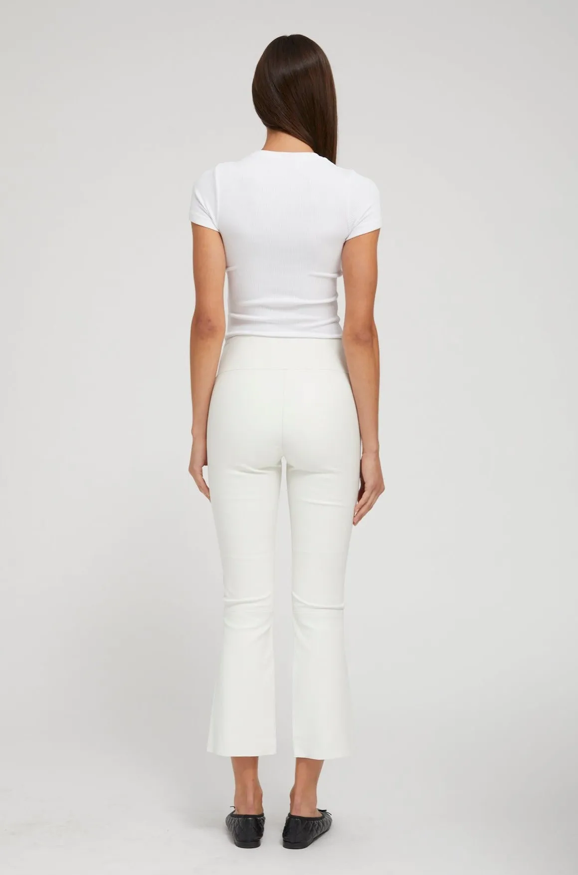 White Leather Crop Flare