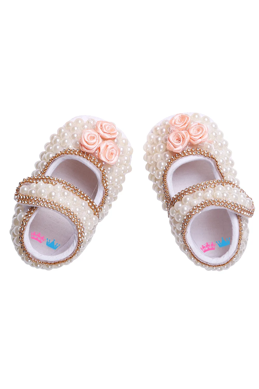 White Pearl, Peach Flower With Chain Border Shoes