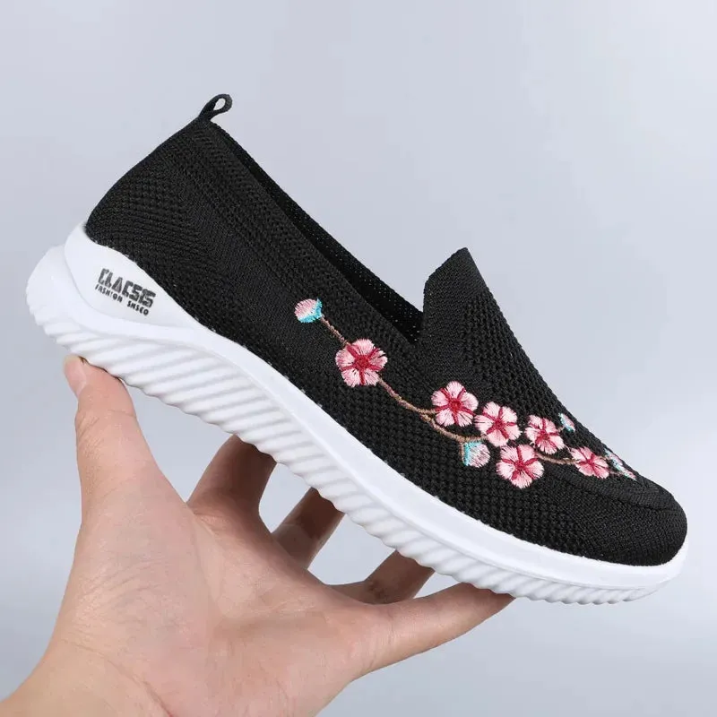 Women Sneakers Mesh Breathable Floral Comfort Mother Shoes Soft Solid Color Fashion Female Footwear Lightweight Zapatos De Mujer