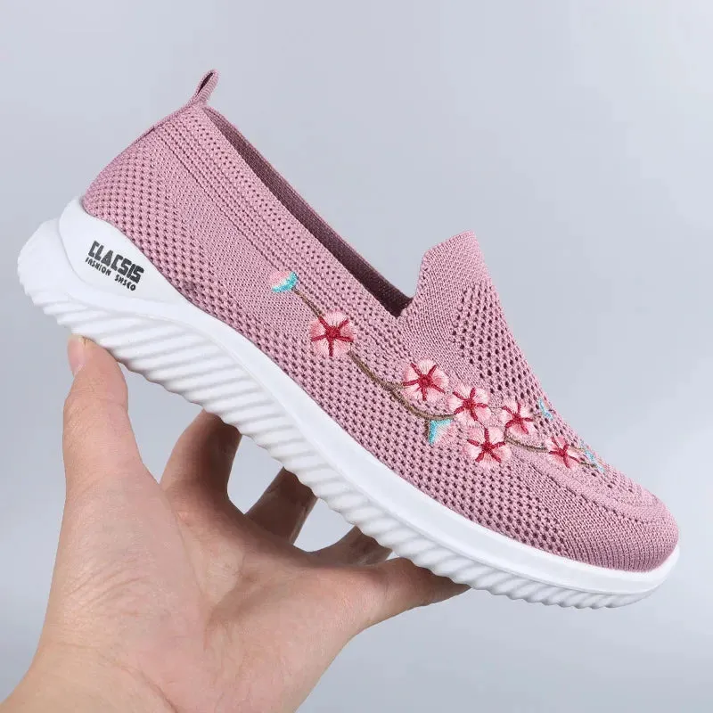 Women Sneakers Mesh Breathable Floral Comfort Mother Shoes Soft Solid Color Fashion Female Footwear Lightweight Zapatos De Mujer