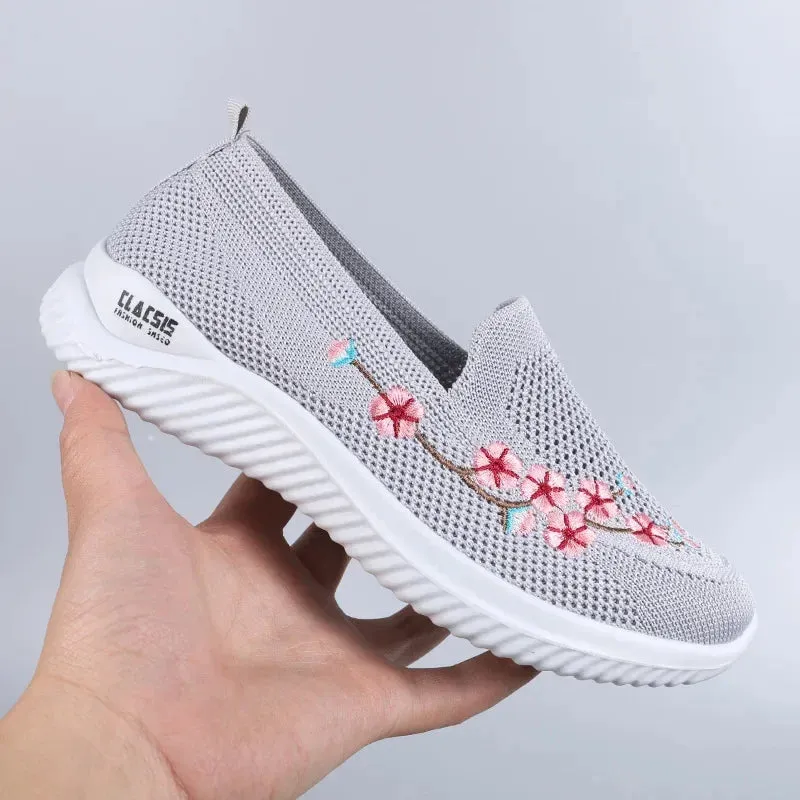 Women Sneakers Mesh Breathable Floral Comfort Mother Shoes Soft Solid Color Fashion Female Footwear Lightweight Zapatos De Mujer