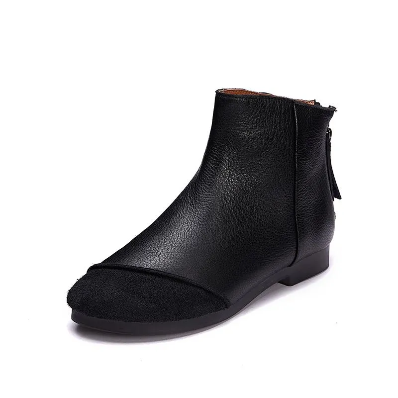 Womens Barefoot Soft Leather Flats Boots Color Blocking Ankle Boots Original Design Coffee/Black