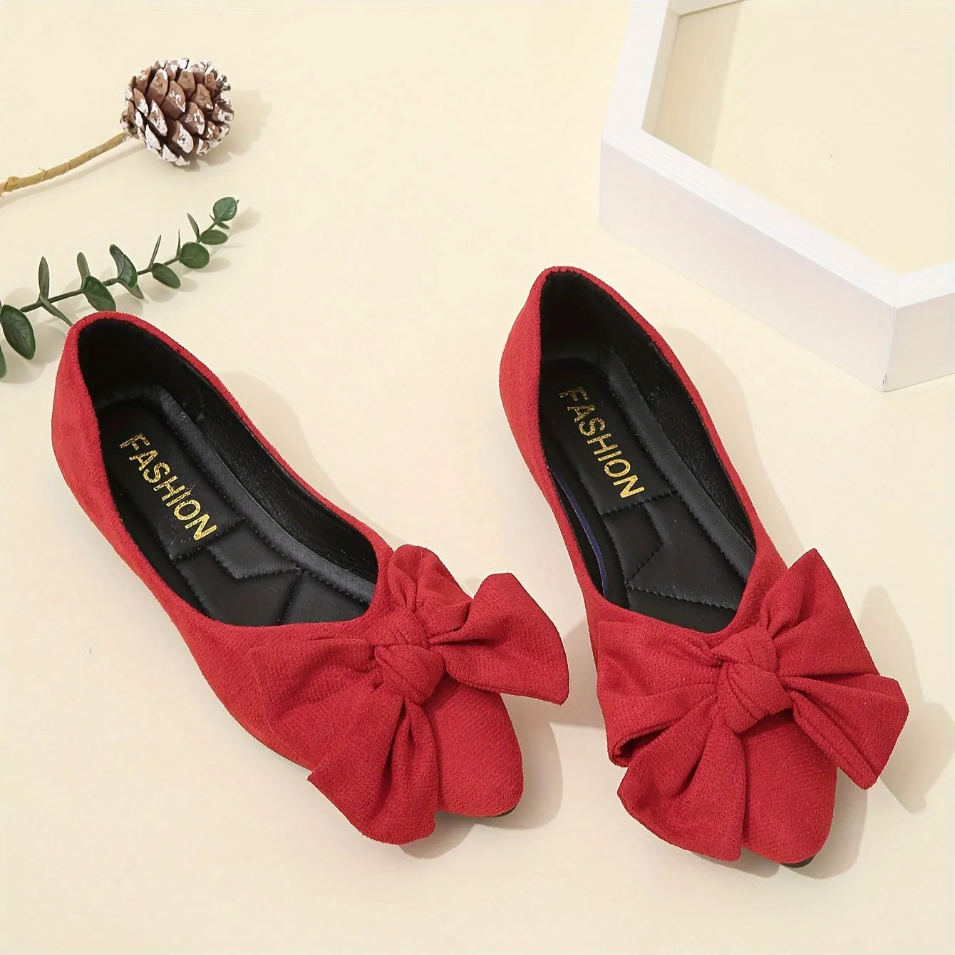 Women's Bowknot Decor Flat Shoes, Casual Point Toe Slip On Shoes, Lightweight & Comfortable Shoes