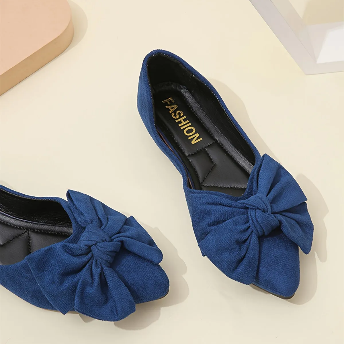 Women's Bowknot Decor Flat Shoes, Casual Point Toe Slip On Shoes, Lightweight & Comfortable Shoes