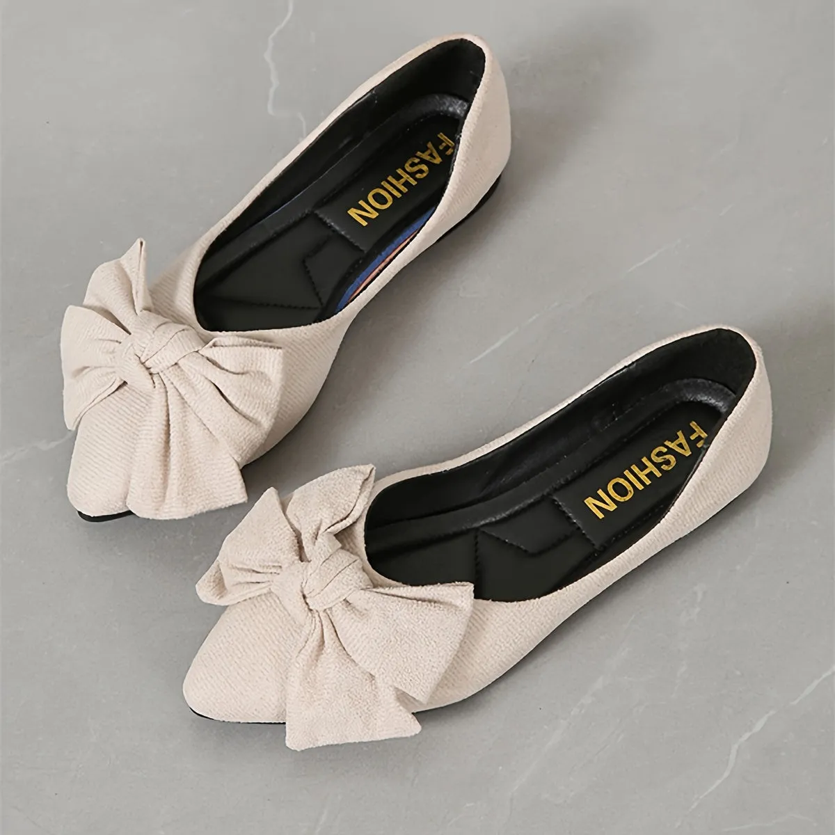 Women's Bowknot Decor Flat Shoes, Casual Point Toe Slip On Shoes, Lightweight & Comfortable Shoes